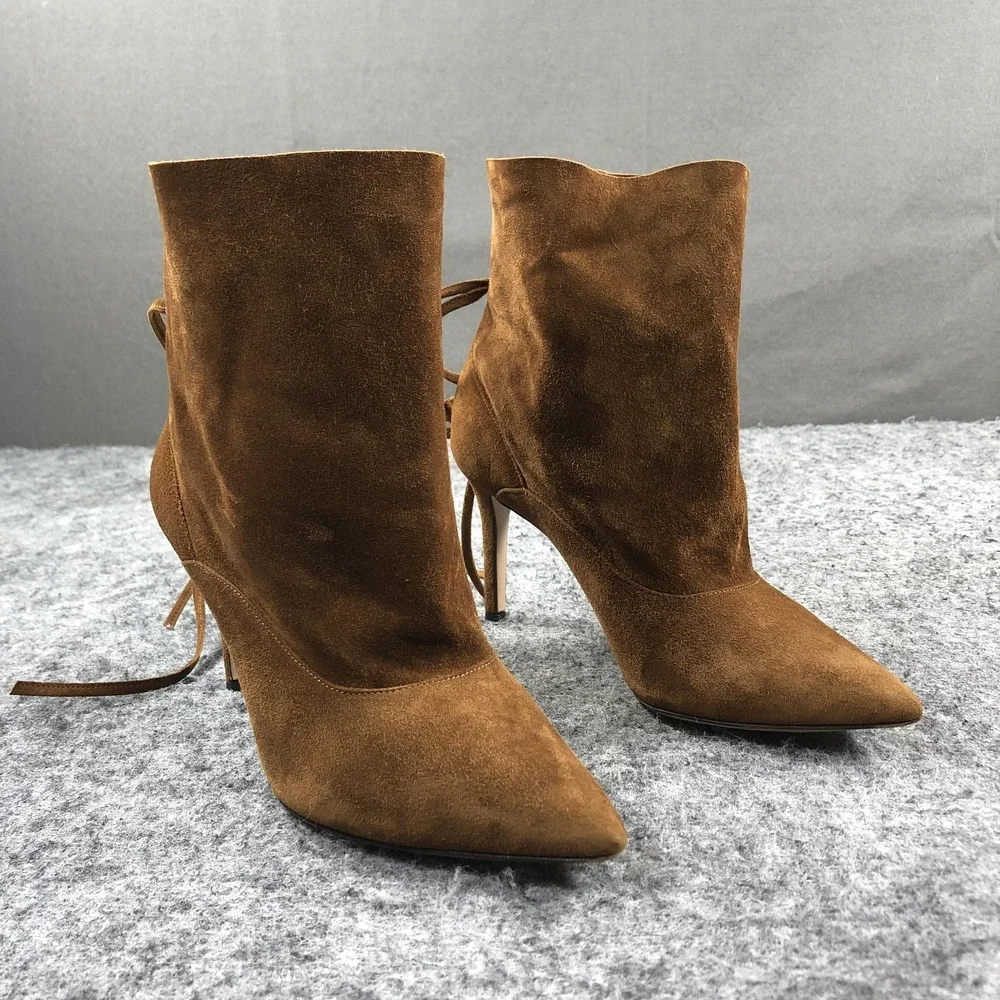 Marion Parke Toscana Boots Womens 7 Brown Suede Lace Up Stiletto Heel Designer